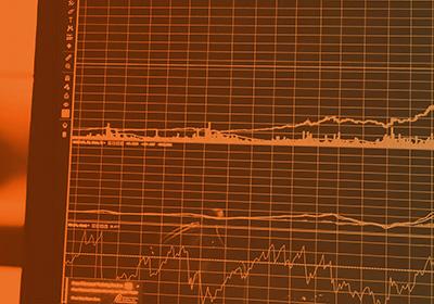 orange-tinted view of data on a screen