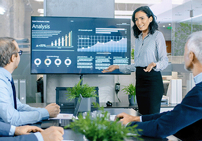 Professional presents data in front of peers