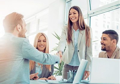 Group of professionals agreeing and working together