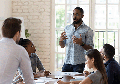 Leader directs members of a group