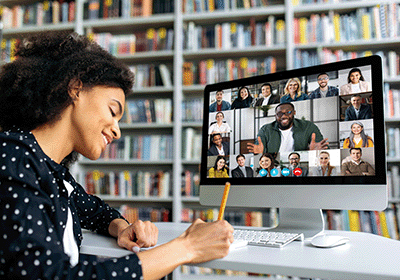 teacher attending online seminar