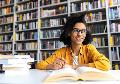 bright young student studying