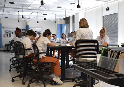 classroom with medical implements