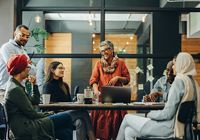 Cheerful business people collaborating in a meeting