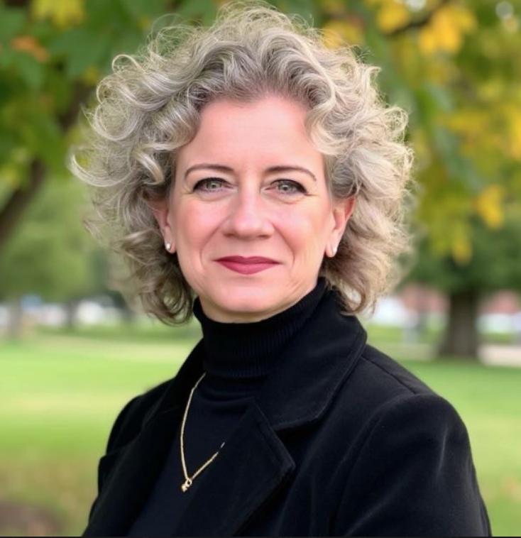 woman with black shirt headshot in front of trees