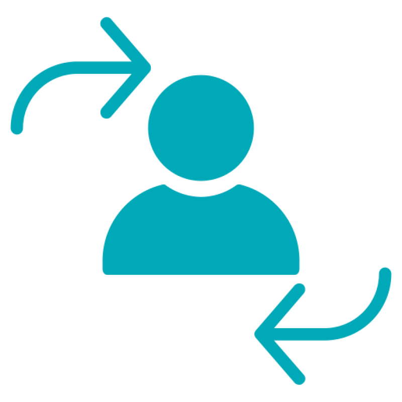 icon of a person with arrows showing exits and entrances