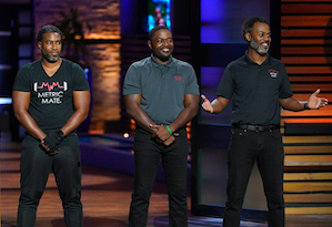 Metric Mate Co-founders make their pitch on Shark Tank during the Jan. 13, 2023 episode. L-R: Braxton Davis, M-T Strickland, Ecleamus Ricks, Jr.